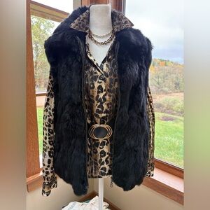 Outfit & Accessories! Saks Fur Vest Leopard Silky Blouse Vintage Stretch Belt